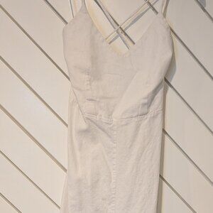 A New Day White Linen Open Back Maxi Sundress